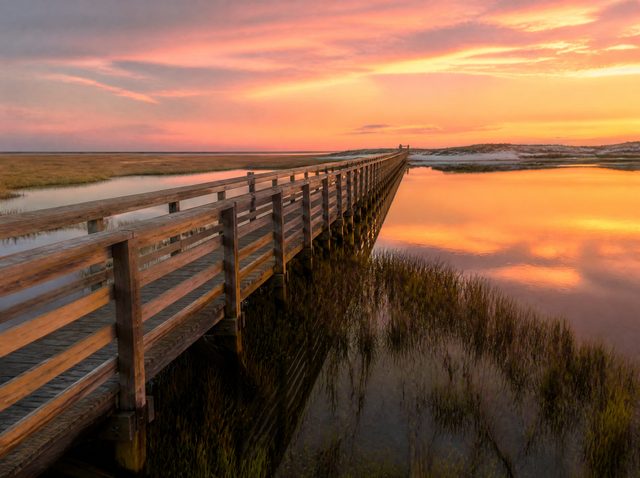 Sunset Beach, NC marsh bridge at golden hour